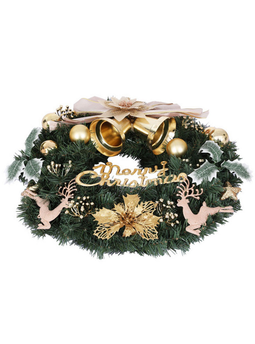Jingle Jollys Christmas Wreath with Flowers and Baubles Decoration 60cm - Flat Lay Image