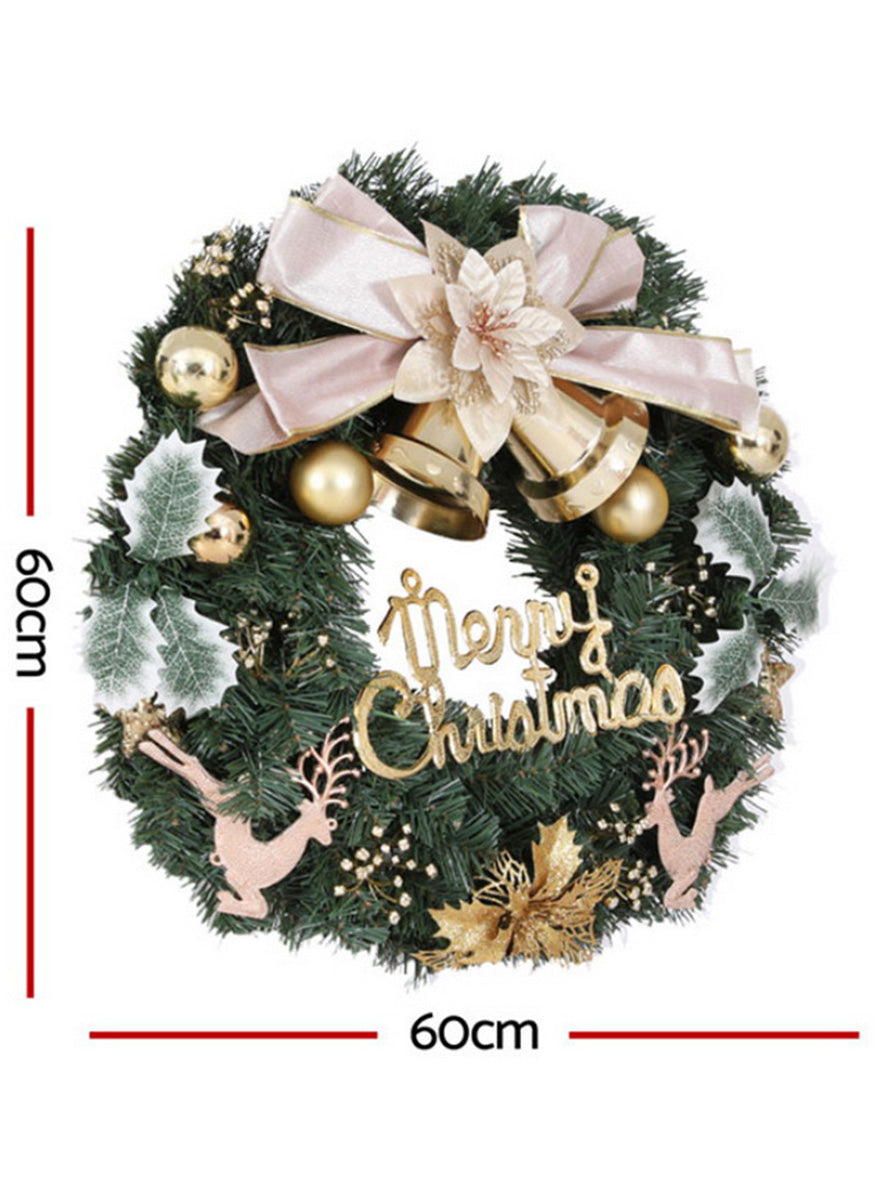 Jingle Jollys Christmas Wreath with Flowers and Baubles Decoration 60cm - Measurements Image