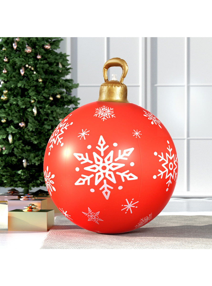 Jingle Jollys Inflatable Red Snowflake Print Christmas Bauble Decoration 60cm - Alternate Image