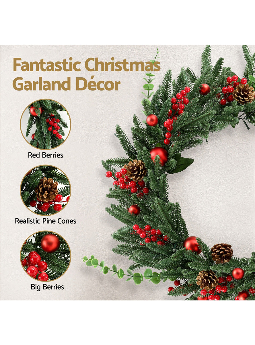 Light Up Berries and Pine Cone Christmas Wreath Decoration 60cm - Information Image 1