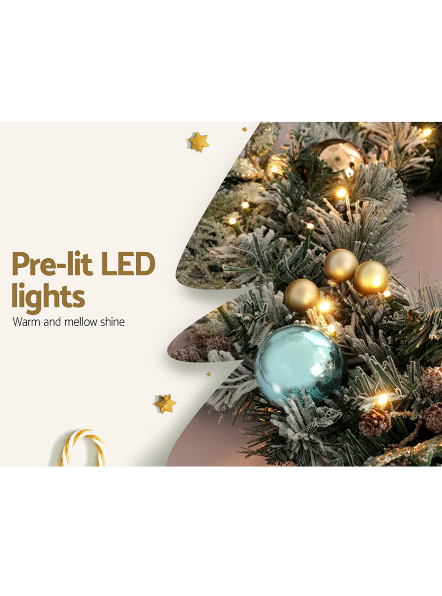 Snowy Christmas Wreath with Lights and Baubles 60cm - Information Image 3