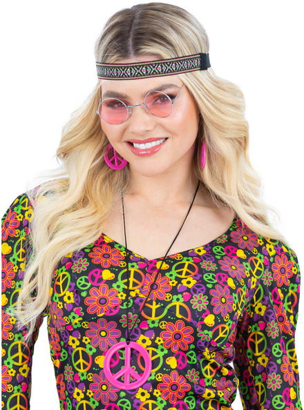 Womens Pink 1960s Hippie Costume Accessory Kit - Main Image