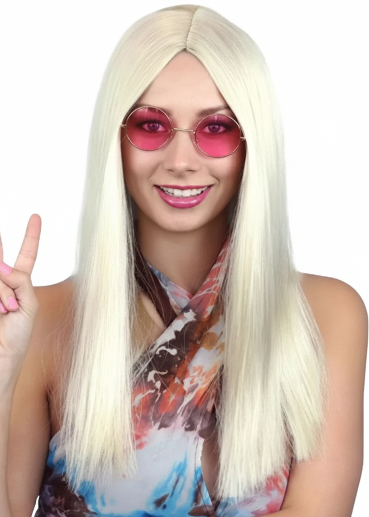 Womens Blonde 60s Hippie Girl Costume Wig - main image