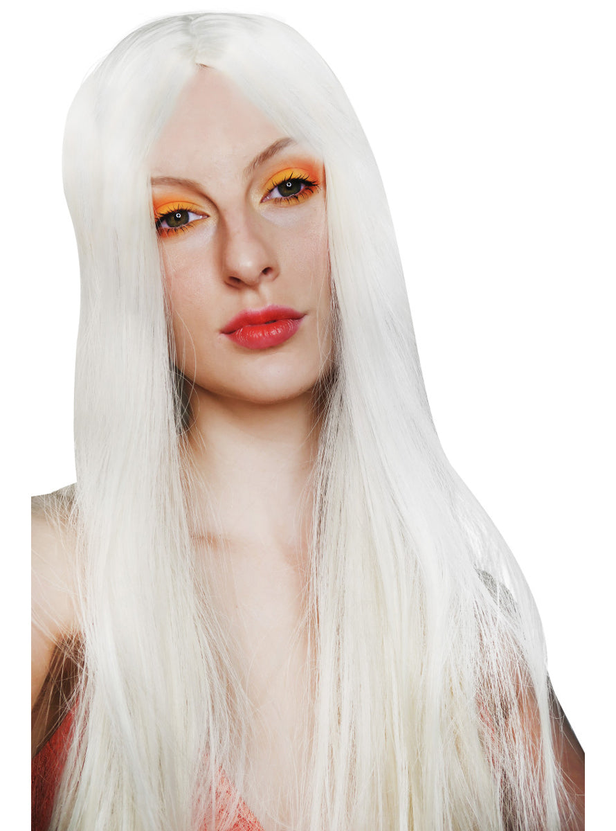 60s Hippie Womens Long Blonde Costume Wig with Sunflower Crown - Alternative Image 3