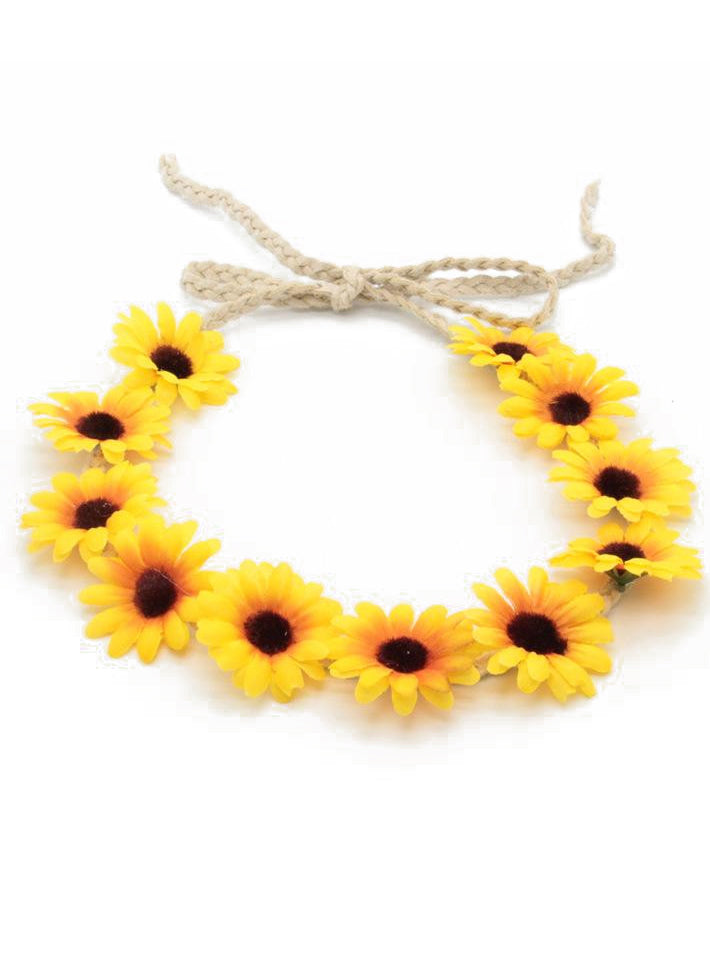 60s Hippie Womens Long Blonde Costume Wig with Sunflower Crown - Alternative Image 5