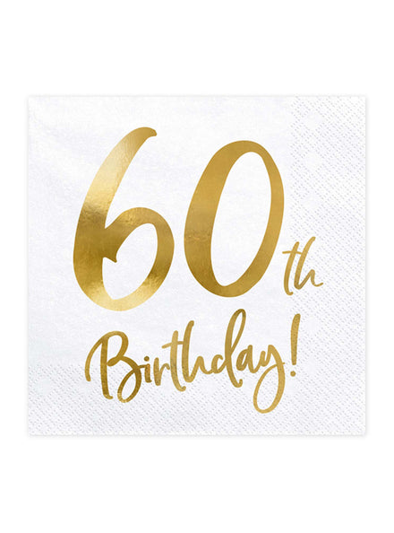 60th Birthday 20 Pack Gold Foil Lunch Napkins — Main Image