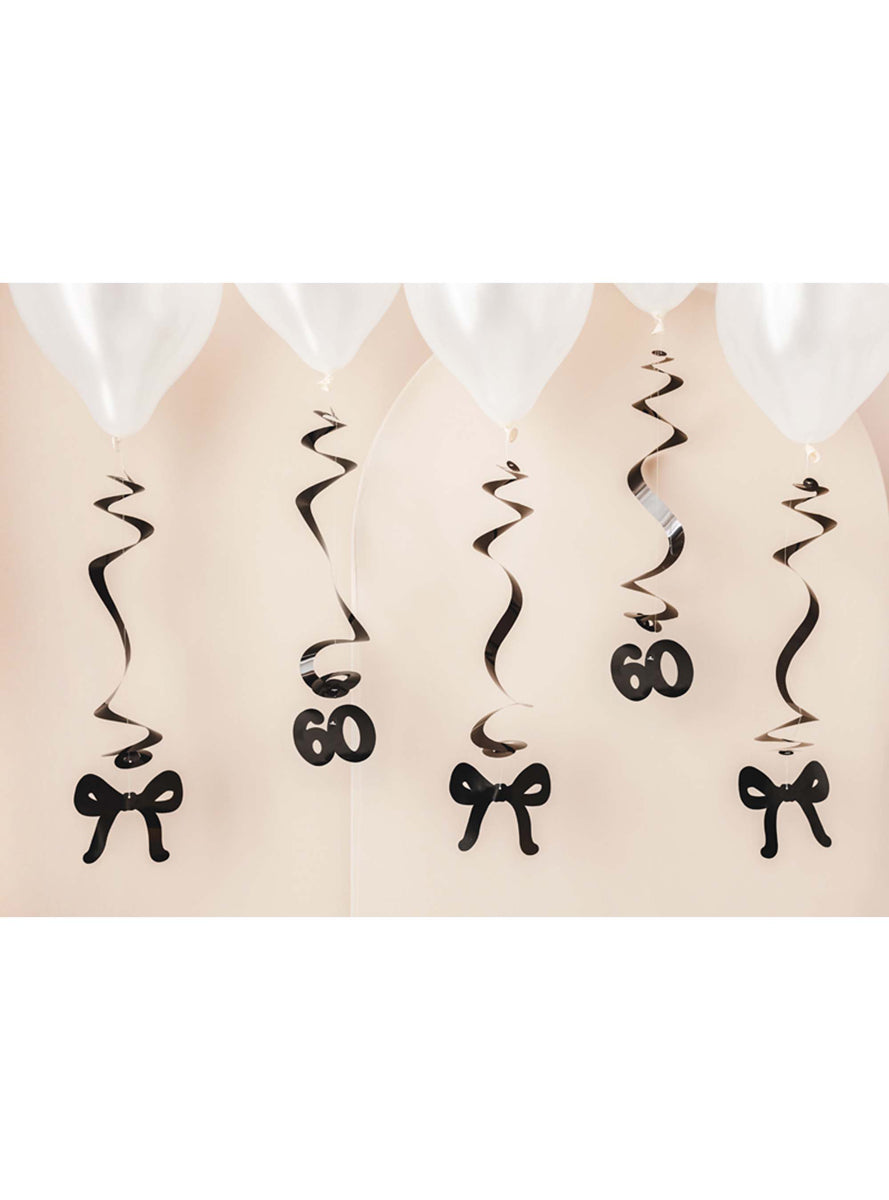 60th Birthday 5 Pack 50cm Black Swirls With Bows — Lifestyle Image