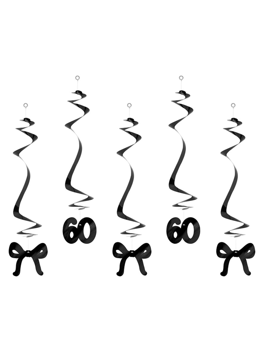 60th Birthday 5 Pack 50cm Black Swirls With Bows — Main Image