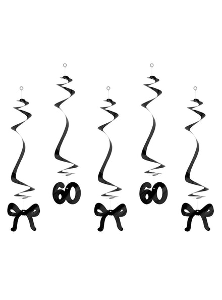 60th Birthday 5 Pack 50cm Black Swirls With Bows — Main Image