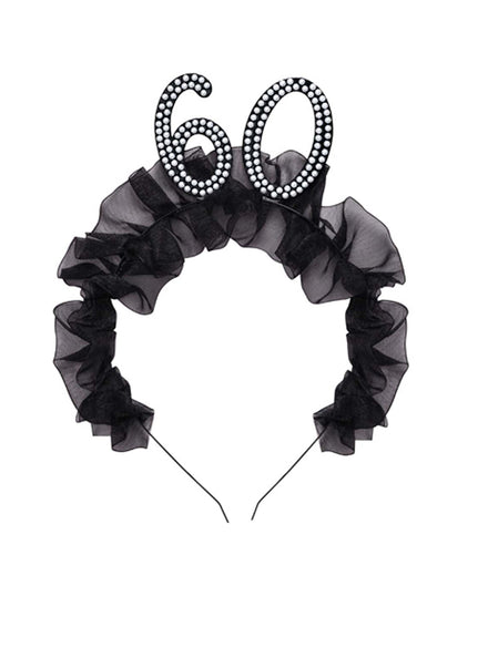 60th Birthday Black Headband With Pearls And Ruffles — Main Image