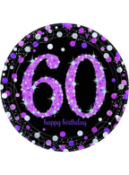 Image of 60th Birthday Black and Pink 8 Pack 23cm Paper Plates