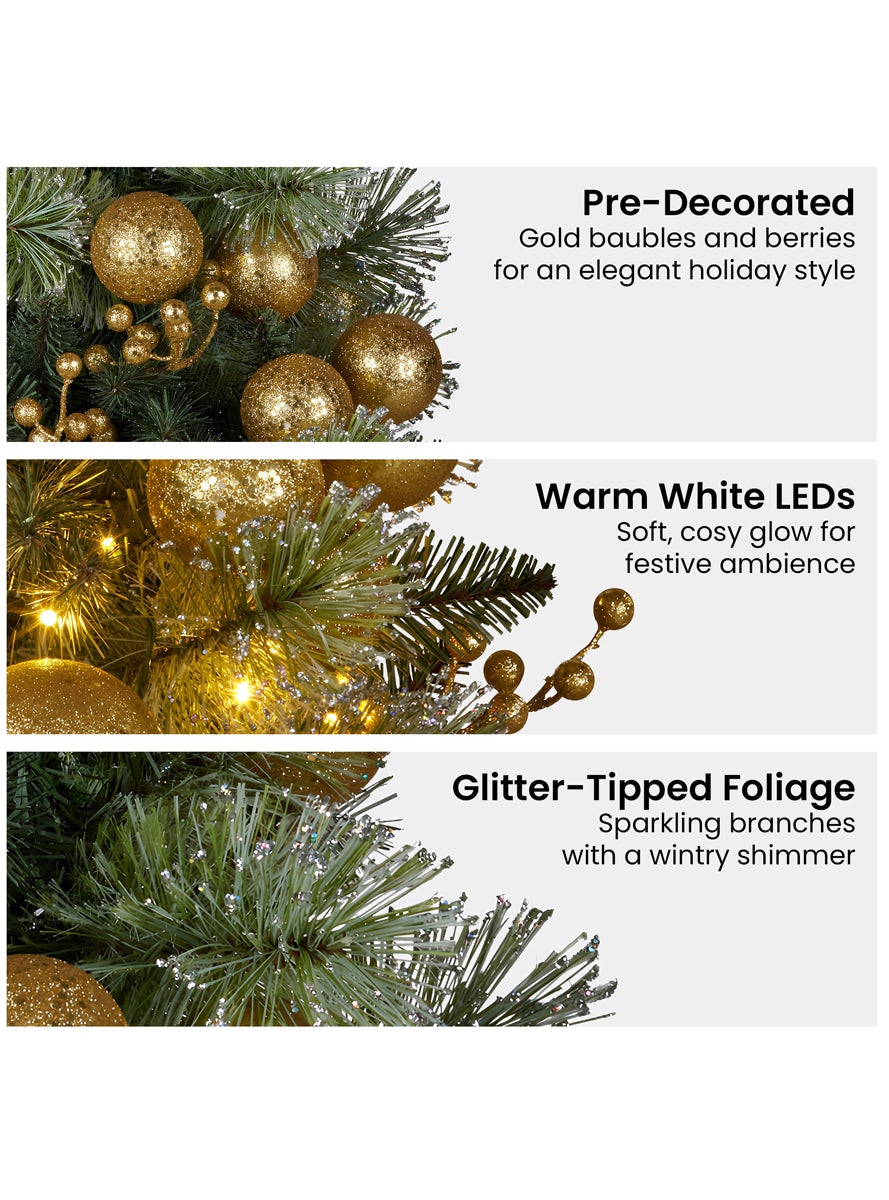 Green Christmas Garland With Lights And Gold Decorations 61cm - Info Image 2