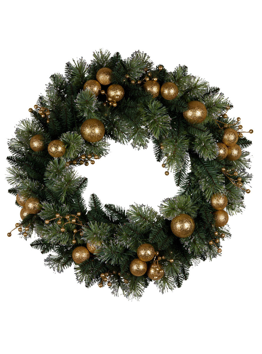 Green Christmas Garland With Lights And Gold Decorations 61cm - Unlit Image 1