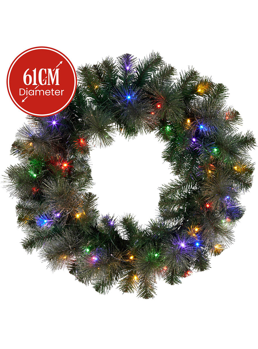 Light Up Christabelle Christmas Wreath with Glitter Door Decoration 61cm - Colour Lights Image