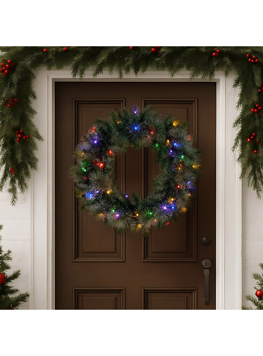 Light Up Christabelle Christmas Wreath with Glitter Door Decoration 61cm - Lifestyle Image