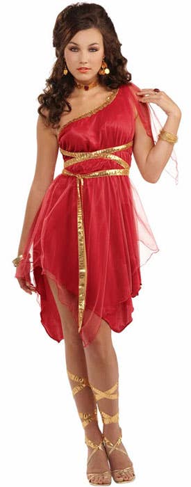 Womens Sexy Ruby Red Greek Goddess Fancy Dress Costume - Main Image