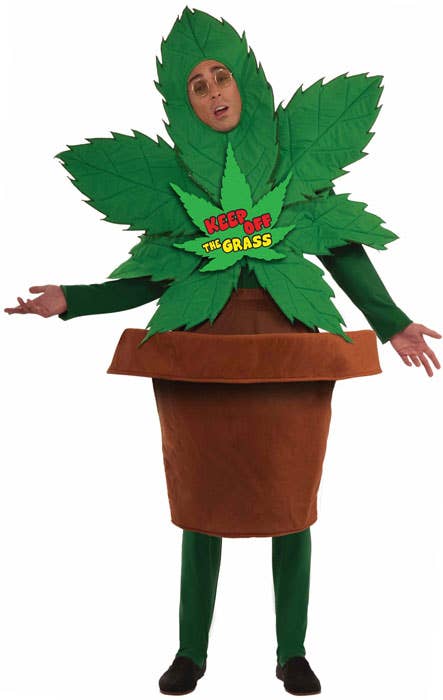 Funny 'Keep of The Grass' Oversized Potted Plant Costume for Adults - Main Image