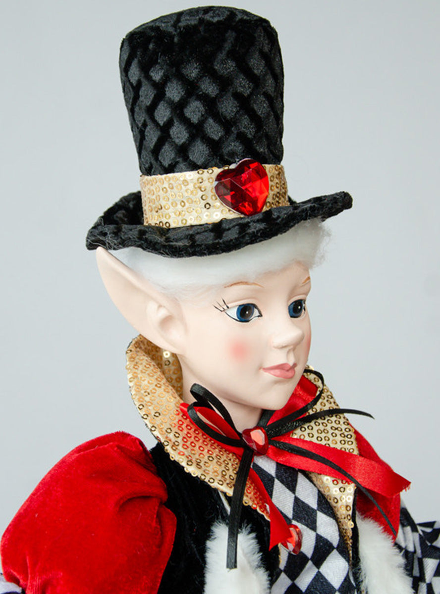 Black and Red Deluxe Christmas Caroller Elf 65cm - Close Image