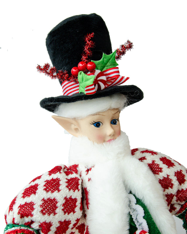 65cm Deluxe Red and Green Christmas Caroller Elf - Close Image 2