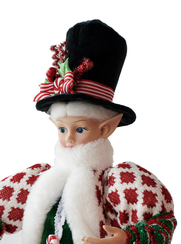 65cm Deluxe Red and Green Christmas Caroller Elf - Close Image