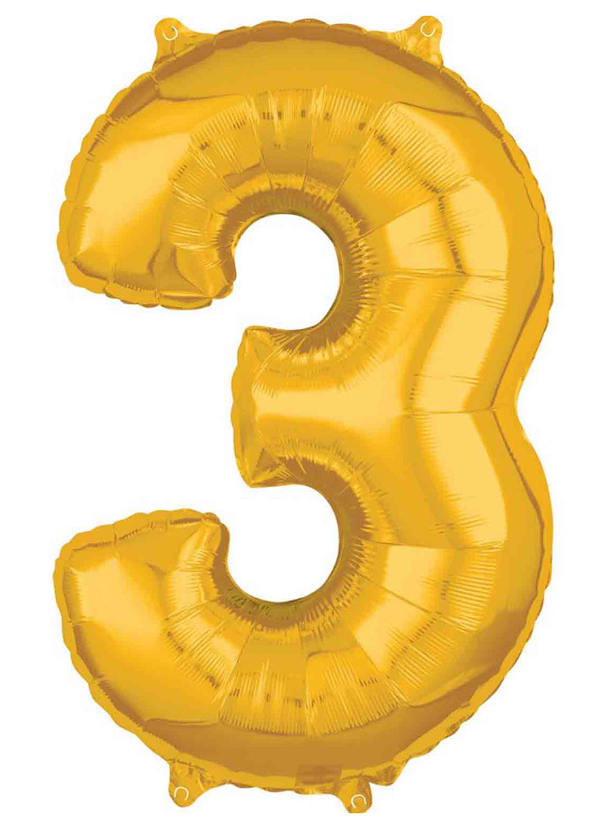 66cm Self Sealing Gold Foil Number 3 Balloon - Main Image