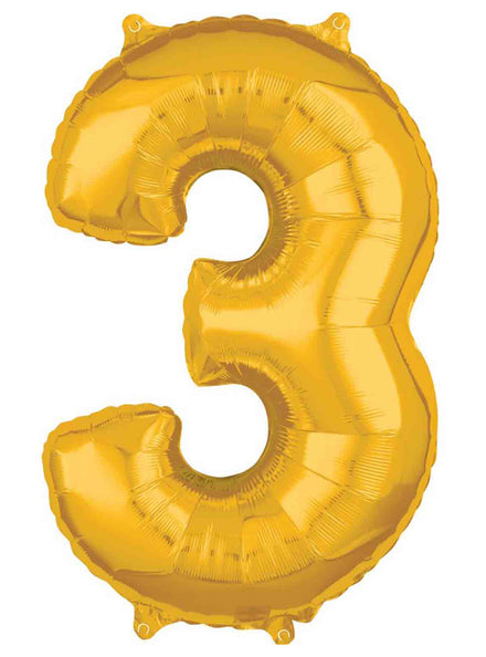 66cm Self Sealing Gold Foil Number 3 Balloon - Main Image