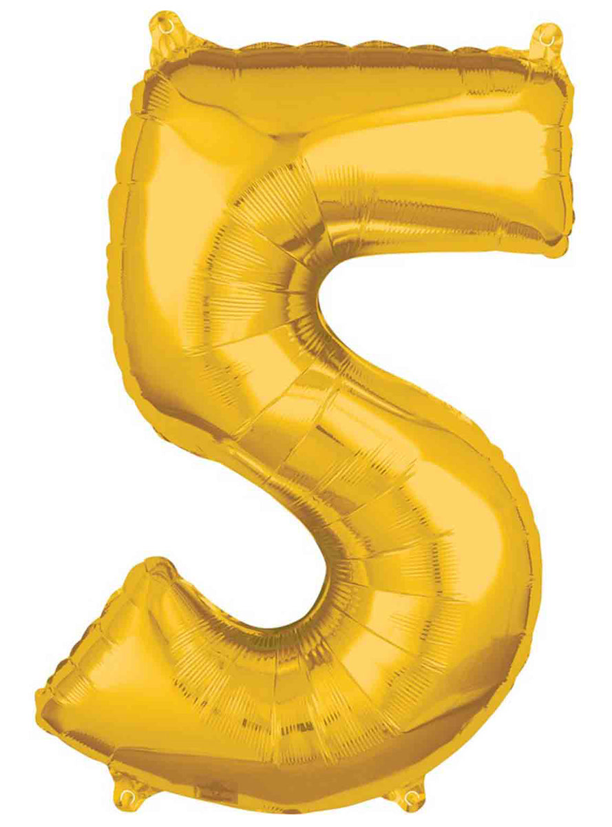 66cm Self Sealing Gold Foil Number 5 Balloon - Main Image