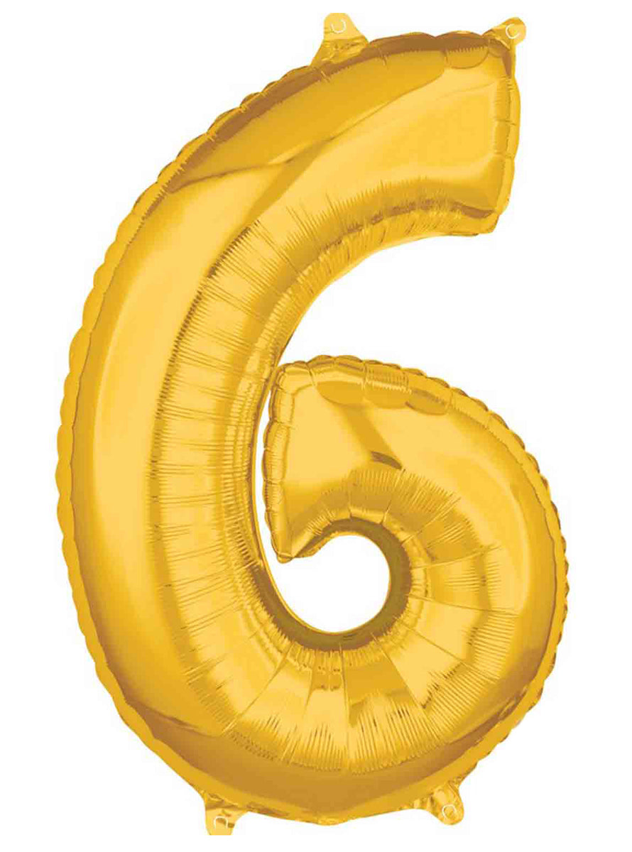 66cm Self Sealing Gold Foil Number 6 Balloon - Main Image