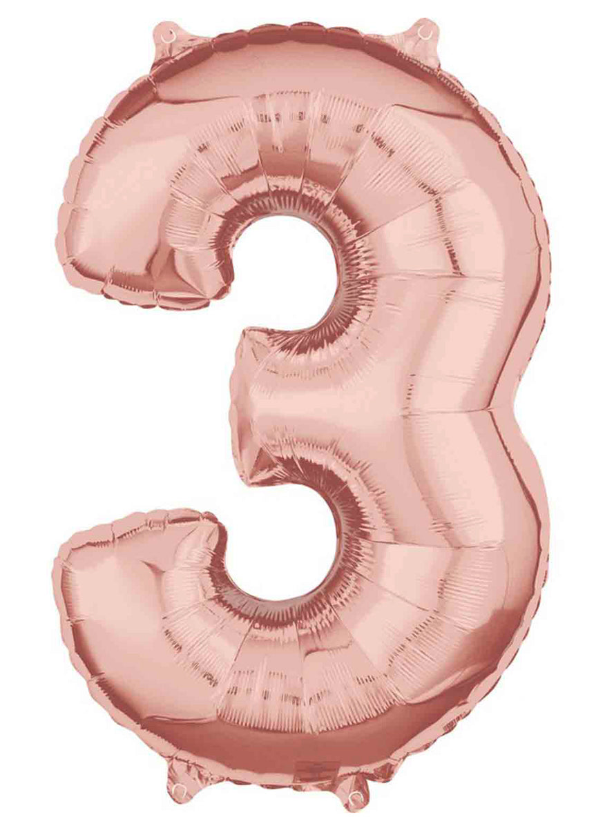 66cm Self Sealing Rose Gold Foil Number 3 Balloon - Main Image
