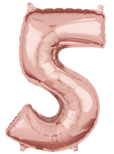 66cm Self Sealing Rose Gold Foil Number 5 Balloon - Main Image