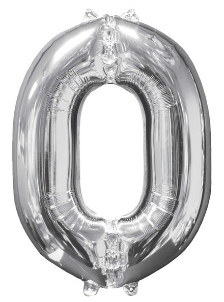 66cm Self Sealing Silver Foil Number 0 Balloon - Main Image