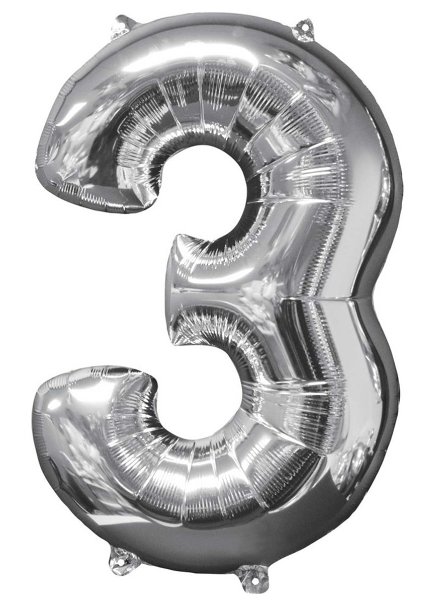 66cm Self Sealing Silver Foil Number 3 Balloon - Main Image