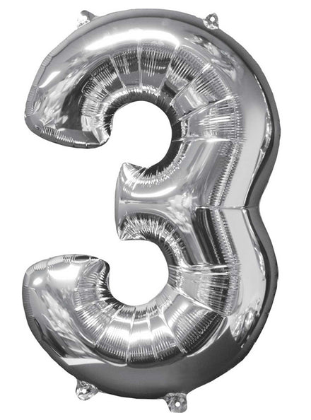 66cm Self Sealing Silver Foil Number 3 Balloon - Main Image