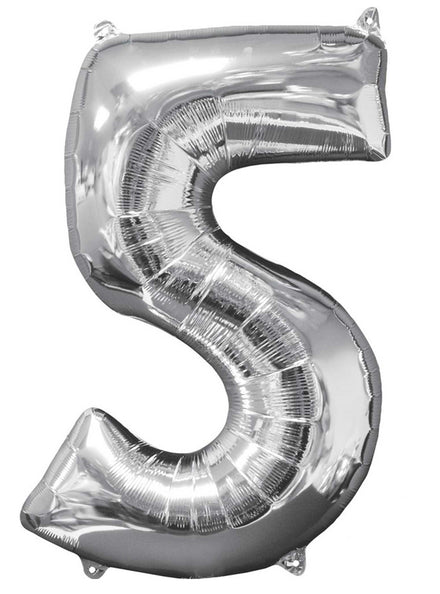 66cm Self Sealing Silver Foil Number 5 Balloon - Main Image