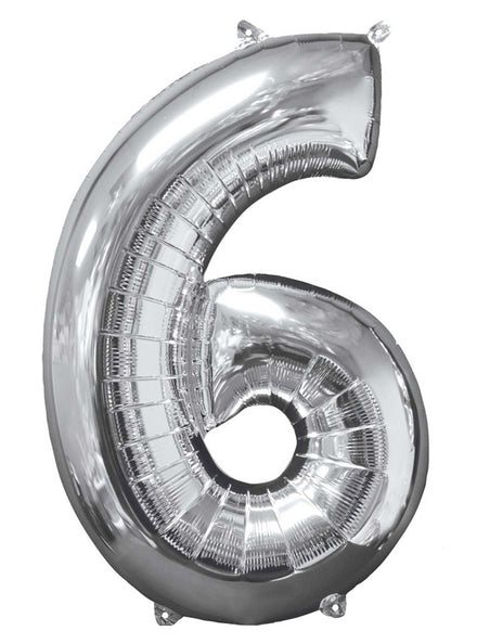 66cm Self Sealing Silver Foil Number 6 Balloon - Main Image