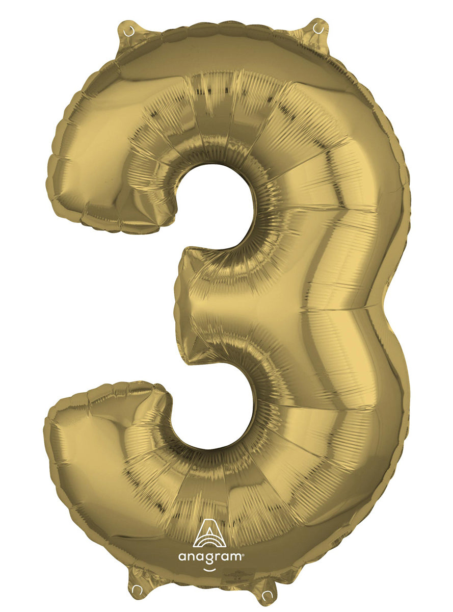 66cm Self Sealing White Gold Foil Number 3 Balloon - Main Image