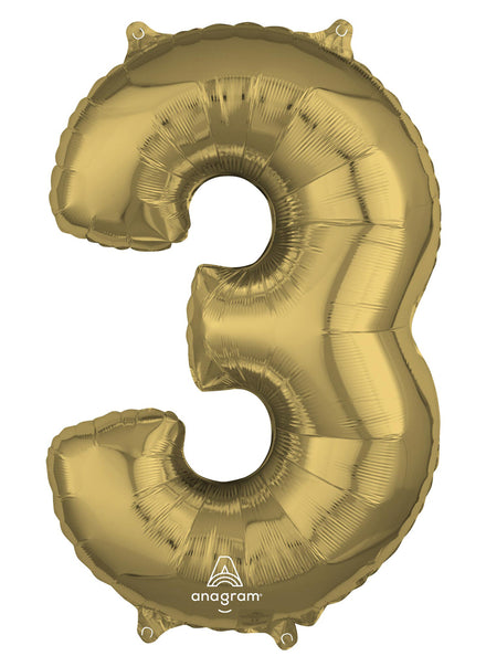 66cm Self Sealing White Gold Foil Number 3 Balloon - Main Image