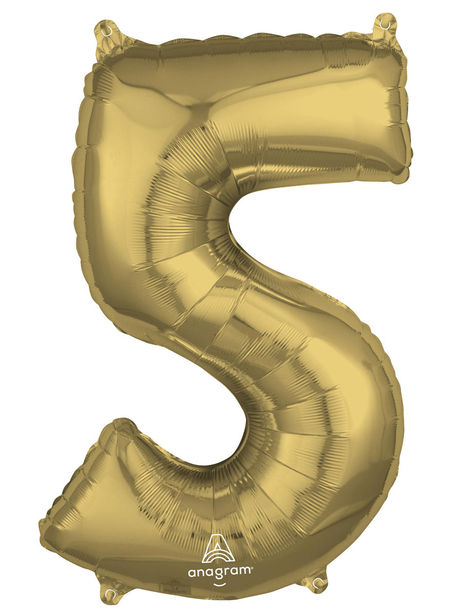 66cm Self Sealing White Gold Foil Number 5 Balloon - Main Image