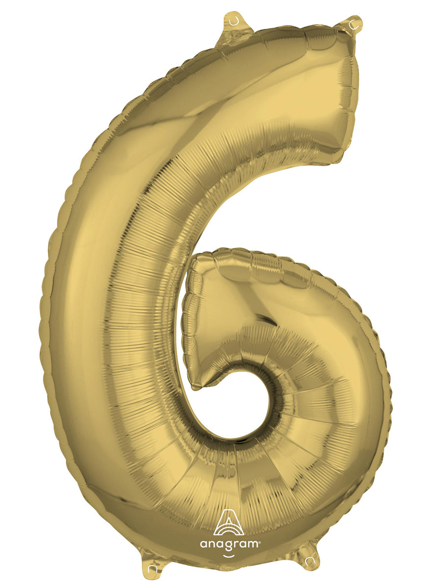 66cm Self Sealing White Gold Foil Number 6 Balloon - Main Image