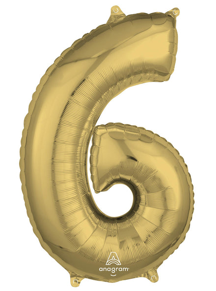 66cm Self Sealing White Gold Foil Number 6 Balloon - Main Image