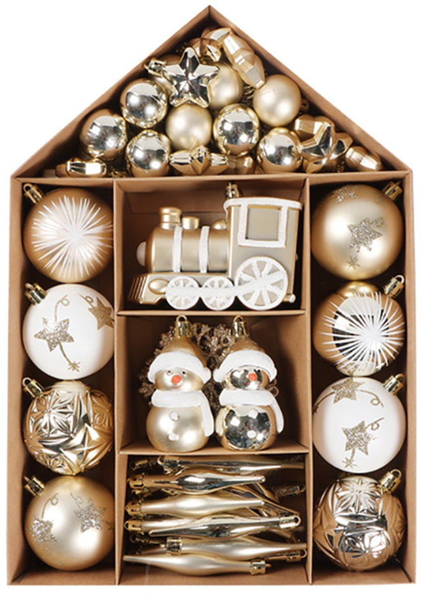 Champagne White and Gold Christmas Tree Baubles in a Pack of 70 - Main Image