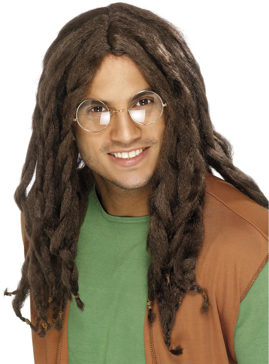 Mens brown 70s dreadlocks costume wig - main image