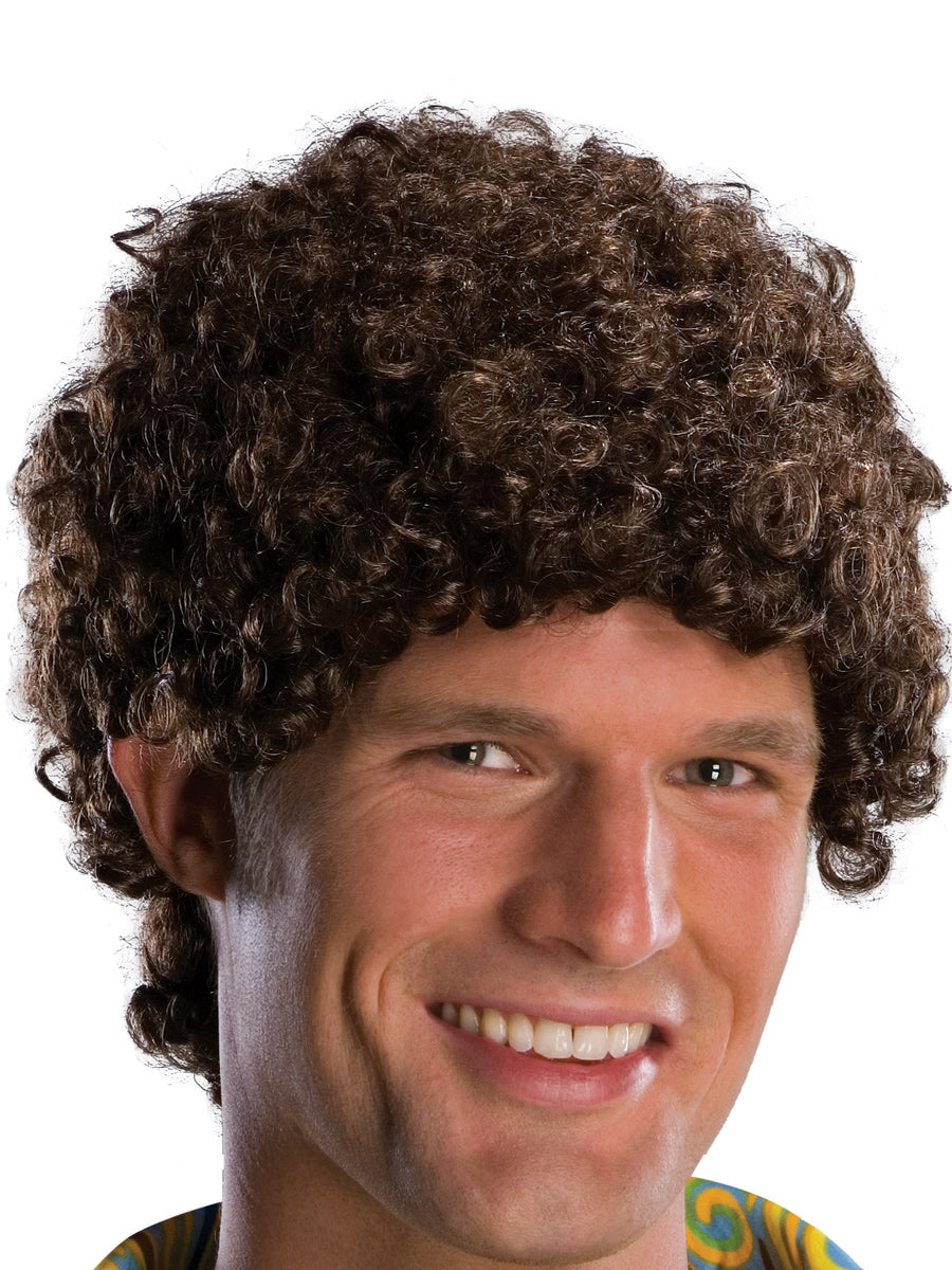 Tight Brown Afro Mens 70s Costume Wig - Close Image
