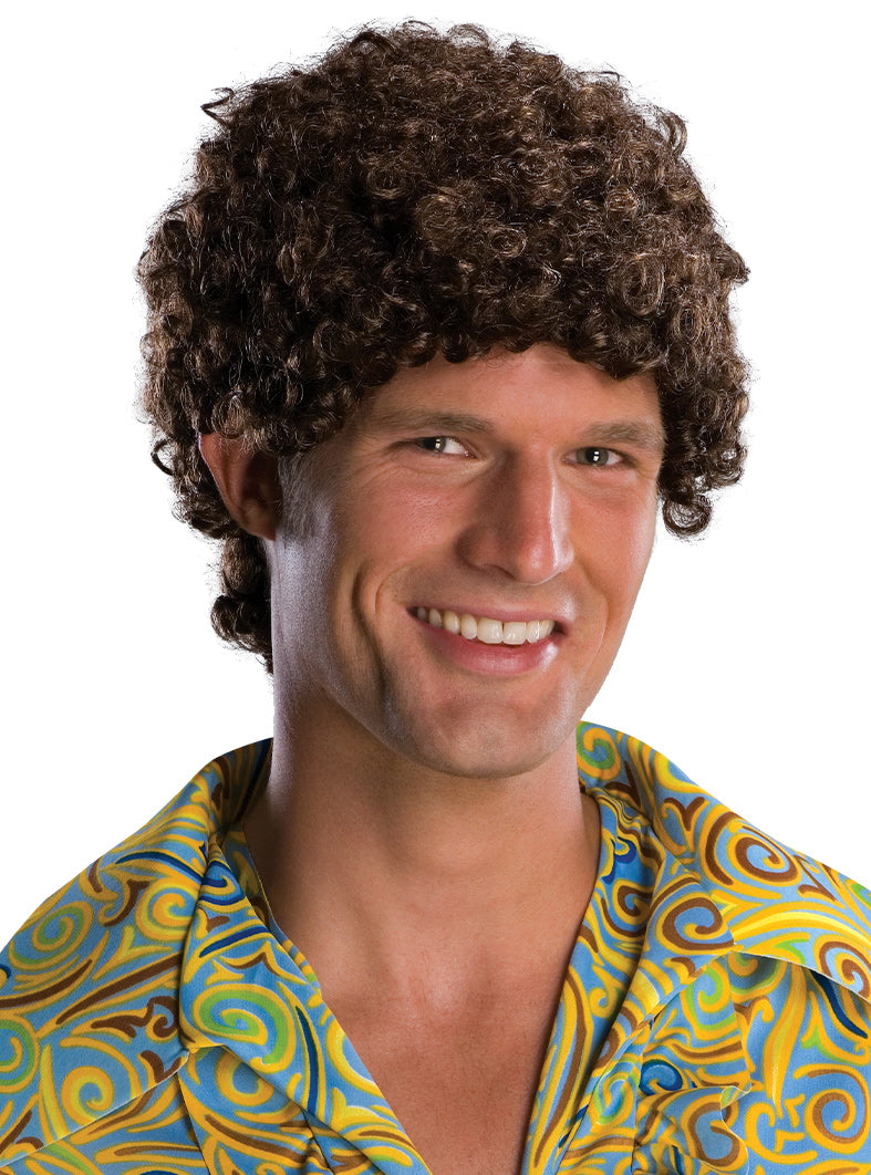 Tight Brown Afro Mens 70s Costume Wig - Main Image