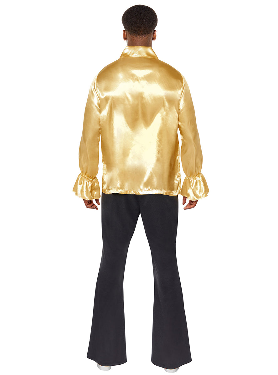 Mens Gold Ruffled Satin 1970s Costume Shirt - Back Image