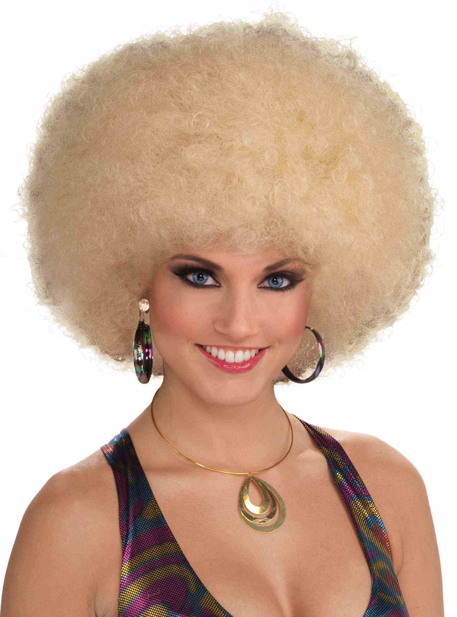 Large Blonde Afro Womens 70s Costume Wig - Main Image