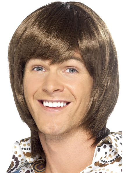 Brown Mens 70s Heart Throb Costume Wig - Main Image