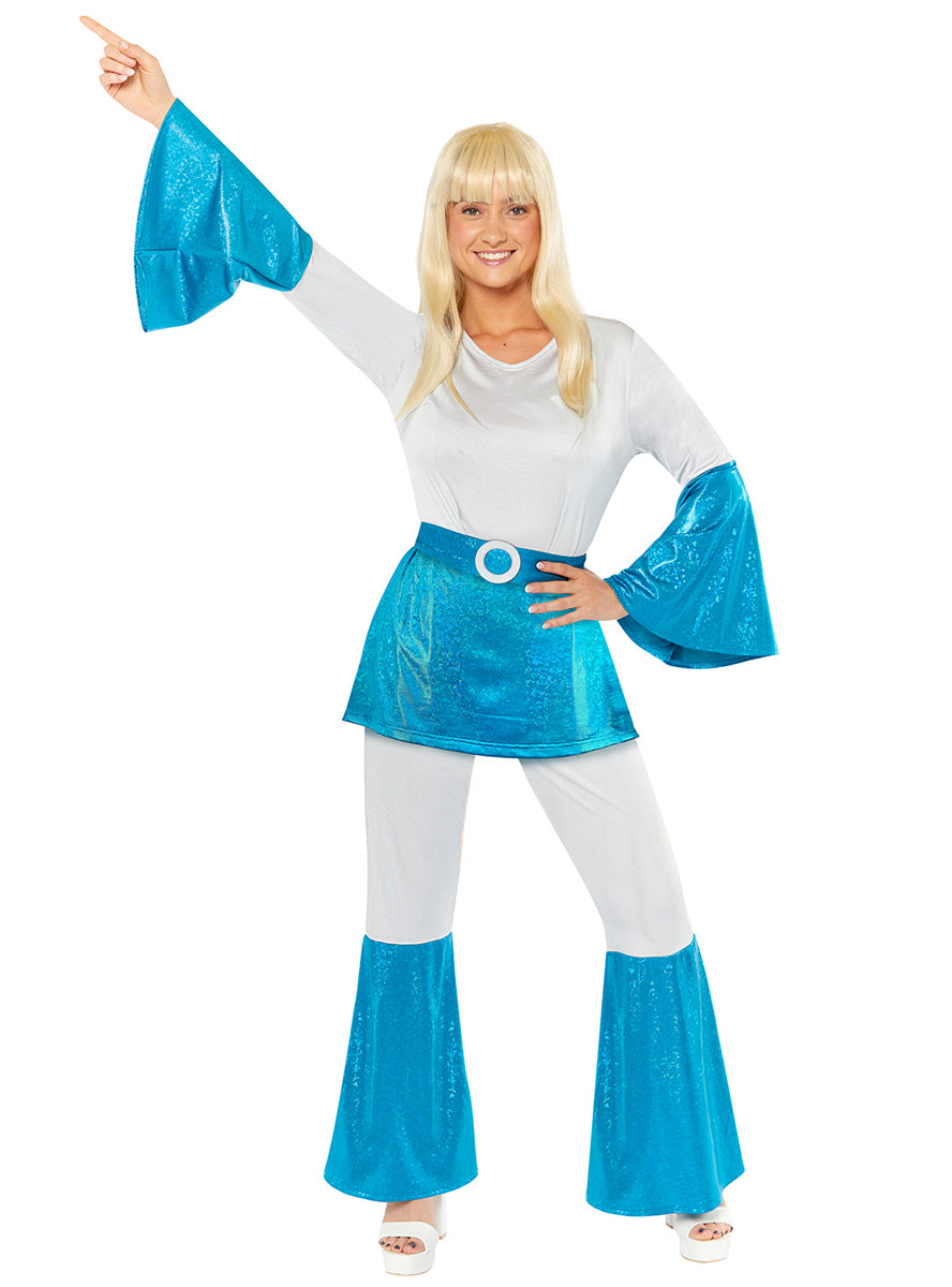 Blue And White Womens 1970s ABBA Costume - Main Image