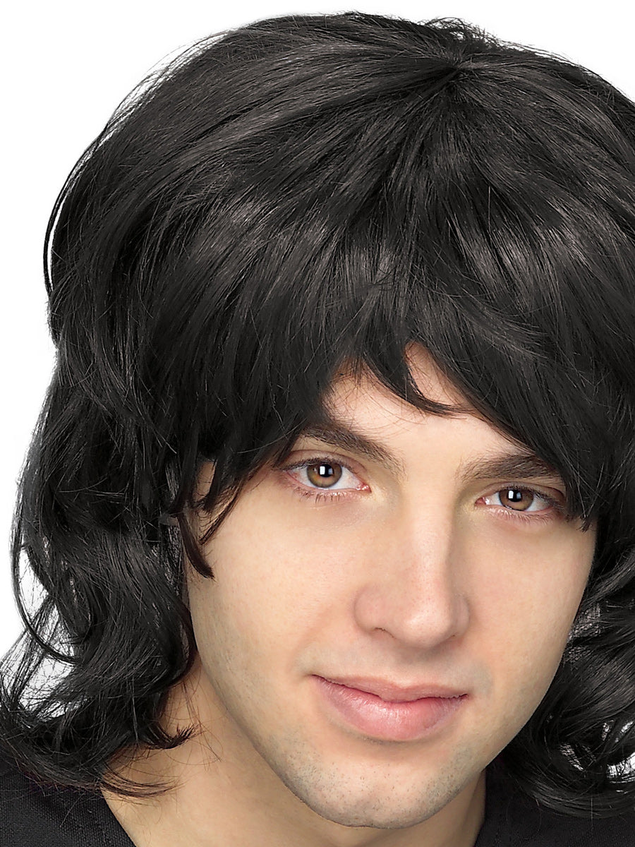 Shaggy Mens Black 70s Costume Wig - Close Image
