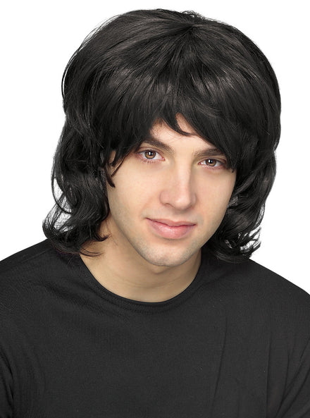 Shaggy Mens Black 70s Costume Wig - Main Image